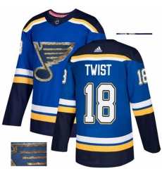 Mens Adidas St Louis Blues 18 Tony Twist Authentic Royal Blue Fashion Gold NHL Jersey 