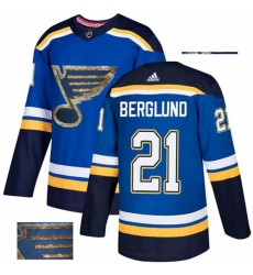 Mens Adidas St Louis Blues 21 Patrik Berglund Authentic Royal Blue Fashion Gold NHL Jersey 
