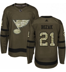 Mens Adidas St Louis Blues 21 Tyler Bozak Authentic Green Salute to Service NHL Jersey 