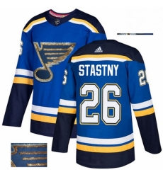 Mens Adidas St Louis Blues 26 Paul Stastny Authentic Royal Blue Fashion Gold NHL Jersey 
