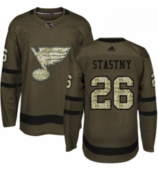 Mens Adidas St Louis Blues 26 Paul Stastny Premier Green Salute to Service NHL Jersey 
