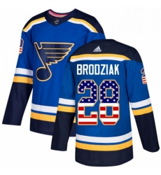Mens Adidas St Louis Blues 28 Kyle Brodziak Authentic Blue USA Flag Fashion NHL Jersey 