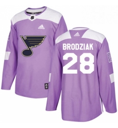 Mens Adidas St Louis Blues 28 Kyle Brodziak Authentic Purple Fights Cancer Practice NHL Jersey 