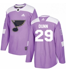 Mens Adidas St Louis Blues 29 Vince Dunn Authentic Purple Fights Cancer Practice NHL Jersey 