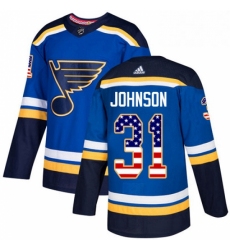 Mens Adidas St Louis Blues 31 Chad Johnson Authentic Blue USA Flag Fashion NHL Jersey 