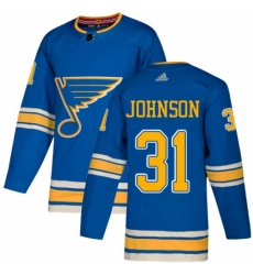 Mens Adidas St Louis Blues 31 Chad Johnson Authentic Navy Blue Alternate NHL Jersey 