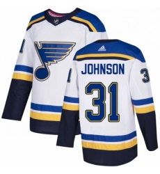 Mens Adidas St Louis Blues 31 Chad Johnson Authentic White Away NHL Jersey 