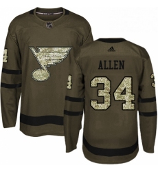 Mens Adidas St Louis Blues 34 Jake Allen Authentic Green Salute to Service NHL Jersey 