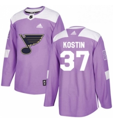 Mens Adidas St Louis Blues 37 Klim Kostin Authentic Purple Fights Cancer Practice NHL Jersey 