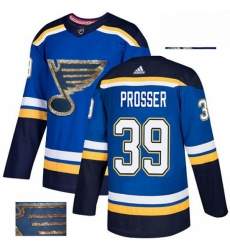 Mens Adidas St Louis Blues 39 Nate Prosser Authentic Royal Blue Fashion Gold NHL Jersey 