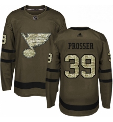 Mens Adidas St Louis Blues 39 Nate Prosser Premier Green Salute to Service NHL Jersey 
