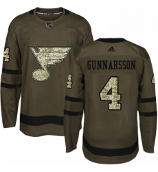 Mens Adidas St Louis Blues 4 Carl Gunnarsson Authentic Green Salute to Service NHL Jersey 