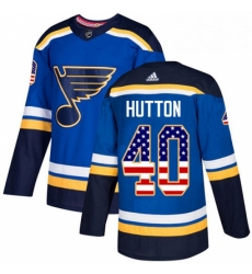 Mens Adidas St Louis Blues 40 Carter Hutton Authentic Blue USA Flag Fashion NHL Jersey 