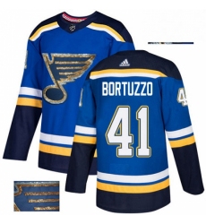 Mens Adidas St Louis Blues 41 Robert Bortuzzo Authentic Royal Blue Fashion Gold NHL Jersey 