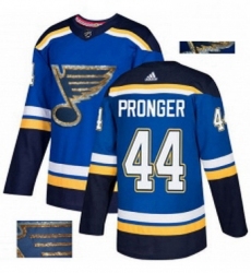 Mens Adidas St Louis Blues 44 Chris Pronger Authentic Royal Blue Fashion Gold NHL Jersey 