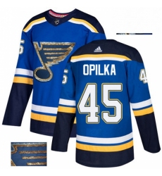 Mens Adidas St Louis Blues 45 Luke Opilka Authentic Royal Blue Fashion Gold NHL Jersey 