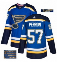Mens Adidas St Louis Blues 57 David Perron Authentic Royal Blue Fashion Gold NHL Jersey 