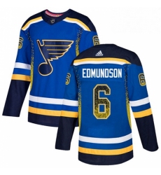 Mens Adidas St Louis Blues 6 Joel Edmundson Authentic Blue Drift Fashion NHL Jersey 