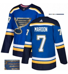 Mens Adidas St Louis Blues 7 Patrick Maroon Authentic Royal Blue Fashion Gold NHL Jersey 
