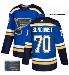 Mens Adidas St Louis Blues 70 Oskar Sundqvist Authentic Royal Blue Fashion Gold NHL Jersey 