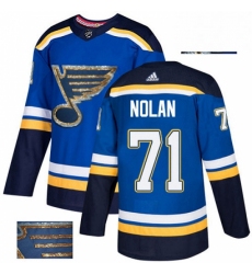 Mens Adidas St Louis Blues 71 Jordan Nolan Authentic Royal Blue Fashion Gold NHL Jersey 