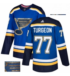 Mens Adidas St Louis Blues 77 Pierre Turgeon Authentic Royal Blue Fashion Gold NHL Jersey 