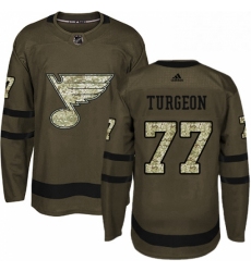 Mens Adidas St Louis Blues 77 Pierre Turgeon Premier Green Salute to Service NHL Jersey 