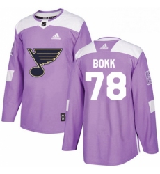 Mens Adidas St Louis Blues 78 Dominik Bokk Authentic Purple Fights Cancer Practice NHL Jersey 