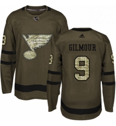 Mens Adidas St Louis Blues 9 Doug Gilmour Authentic Green Salute to Service NHL Jersey 