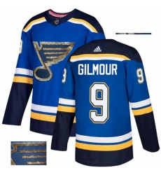 Mens Adidas St Louis Blues 9 Doug Gilmour Authentic Royal Blue Fashion Gold NHL Jersey 