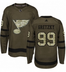 Mens Adidas St Louis Blues 99 Wayne Gretzky Authentic Green Salute to Service NHL Jersey 