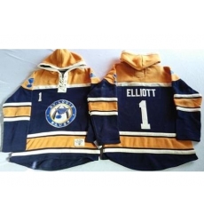 St. Louis Blues 1 Brian Elliott Navy Blue Gold Sawyer Hooded Sweatshirt Stitched Jersey