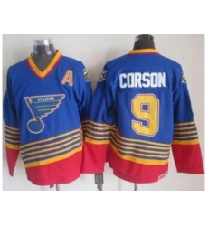 St. Louis Blues #9 Shayne Corson Light Blue Red CCM Throwback Stitched NHL Jersey