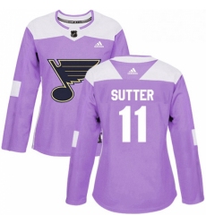 Womens Adidas St Louis Blues 11 Brian Sutter Authentic Purple Fights Cancer Practice NHL Jersey 