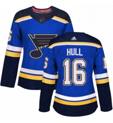 Womens Adidas St Louis Blues 16 Brett Hull Authentic Royal Blue Home NHL Jersey 