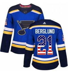 Womens Adidas St Louis Blues 21 Patrik Berglund Authentic Blue USA Flag Fashion NHL Jersey 