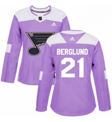 Womens Adidas St Louis Blues 21 Patrik Berglund Authentic Purple Fights Cancer Practice NHL Jersey 