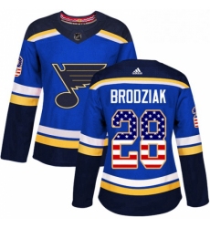 Womens Adidas St Louis Blues 28 Kyle Brodziak Authentic Blue USA Flag Fashion NHL Jersey 