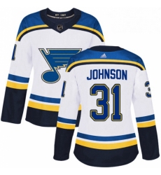 Womens Adidas St Louis Blues 31 Chad Johnson Authentic White Away NHL Jersey 