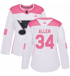 Womens Adidas St Louis Blues 34 Jake Allen Authentic WhitePink Fashion NHL Jersey 