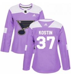 Womens Adidas St Louis Blues 37 Klim Kostin Authentic Purple Fights Cancer Practice NHL Jersey 
