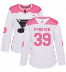 Womens Adidas St Louis Blues 39 Nate Prosser Authentic WhitePink Fashion NHL Jersey 