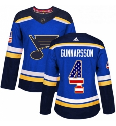 Womens Adidas St Louis Blues 4 Carl Gunnarsson Authentic Blue USA Flag Fashion NHL Jersey 