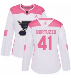 Womens Adidas St Louis Blues 41 Robert Bortuzzo Authentic WhitePink Fashion NHL Jersey 