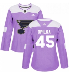 Womens Adidas St Louis Blues 45 Luke Opilka Authentic Purple Fights Cancer Practice NHL Jersey 