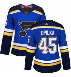 Womens Adidas St Louis Blues 45 Luke Opilka Authentic Royal Blue Home NHL Jersey 