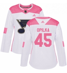 Womens Adidas St Louis Blues 45 Luke Opilka Authentic WhitePink Fashion NHL Jersey 