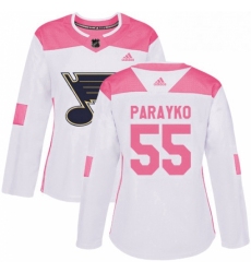 Womens Adidas St Louis Blues 55 Colton Parayko Authentic WhitePink Fashion NHL Jersey 