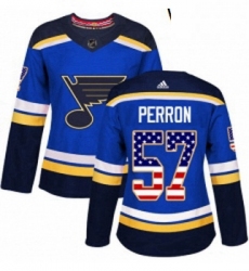 Womens Adidas St Louis Blues 57 David Perron Authentic Blue USA Flag Fashion NHL Jersey 