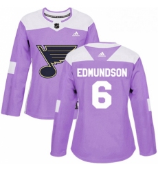 Womens Adidas St Louis Blues 6 Joel Edmundson Authentic Purple Fights Cancer Practice NHL Jersey 